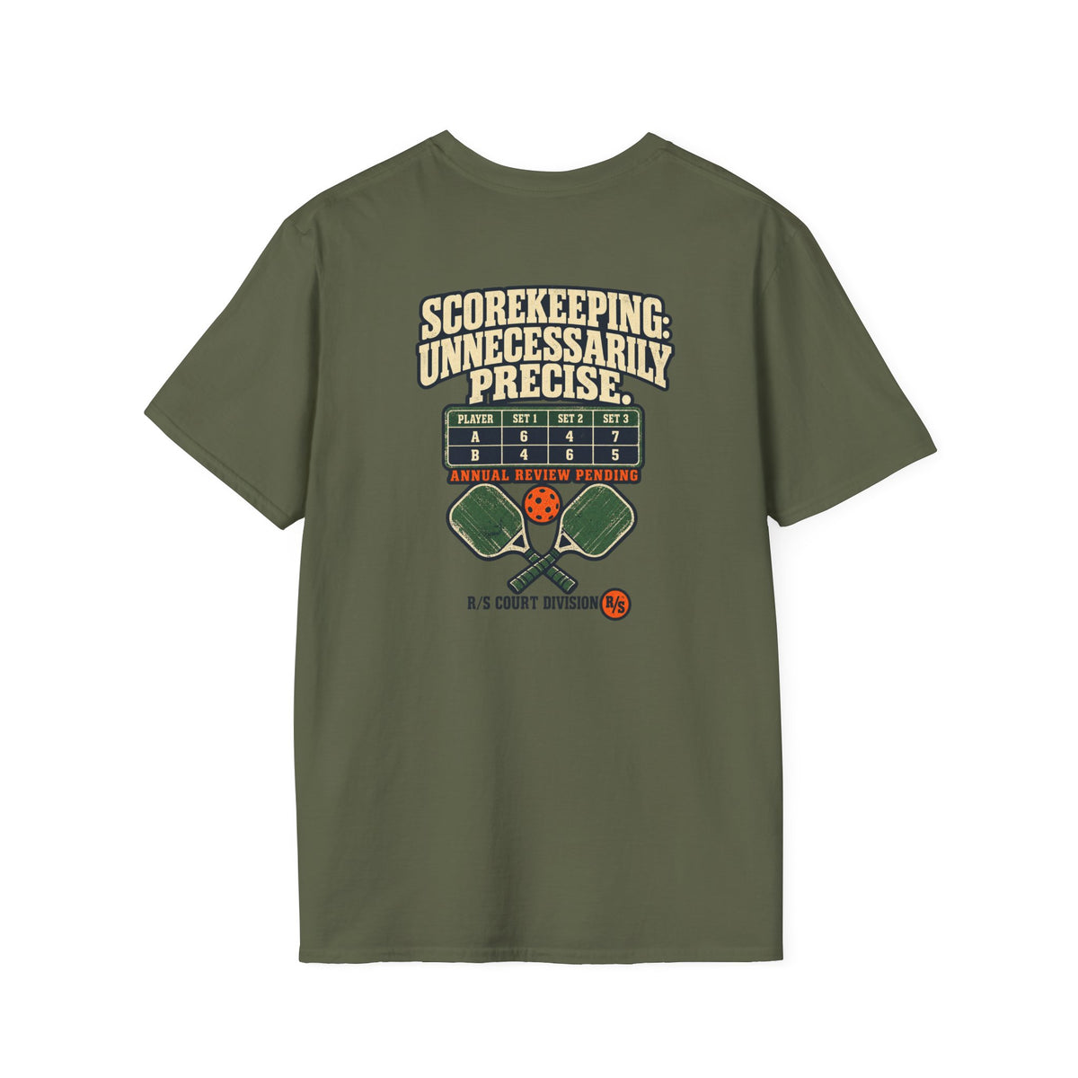 Court Division - Pickle ball - Scorekeeping - Unnecessarily precise T-Shirt — Funny Retro Casual Tee