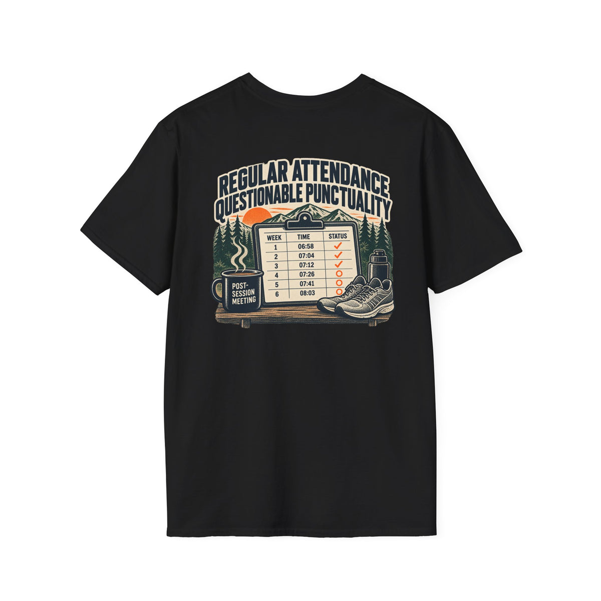 Social Division - Always attends. Questionable Punctionality T-Shirt. Retro funny T-shirt