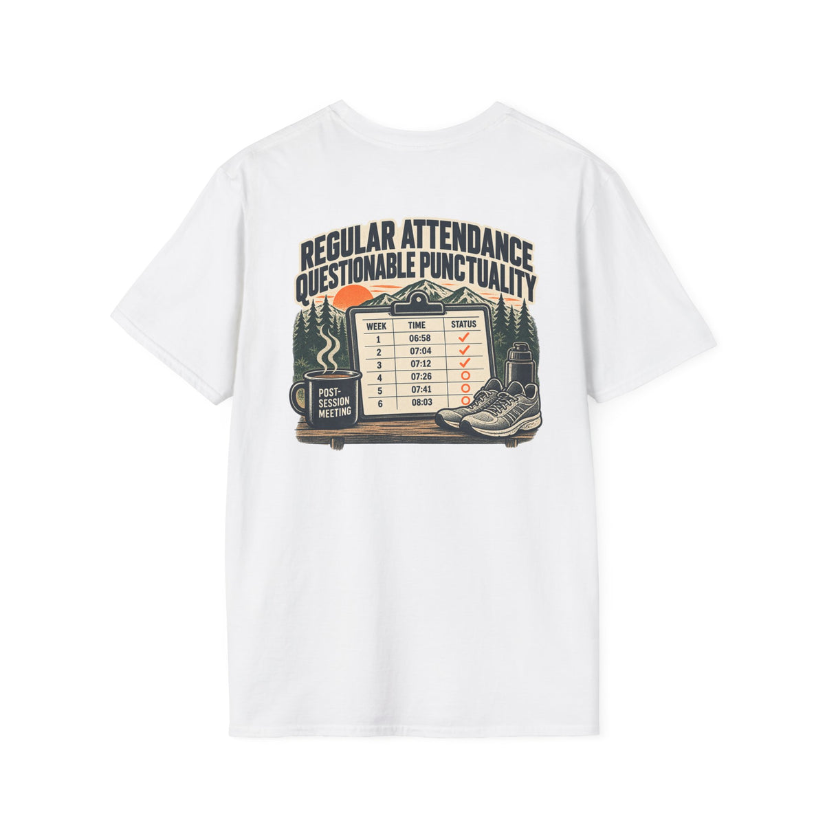 Social Division - Always attends. Questionable Punctionality T-Shirt. Retro funny T-shirt
