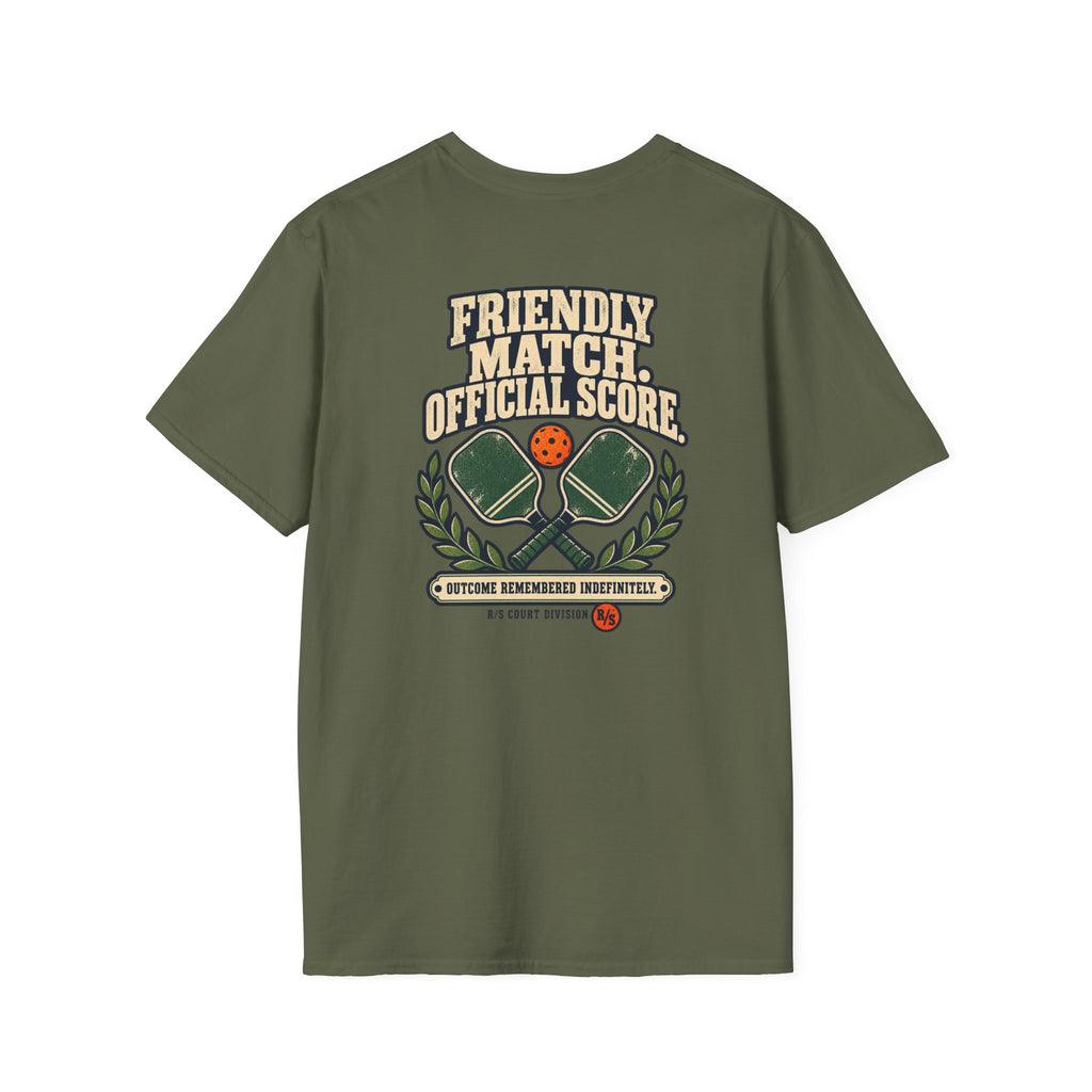 Court Division - Pickle ball - Friendly match -  Official Score T-Shirt — Funny Retro Casual Tee