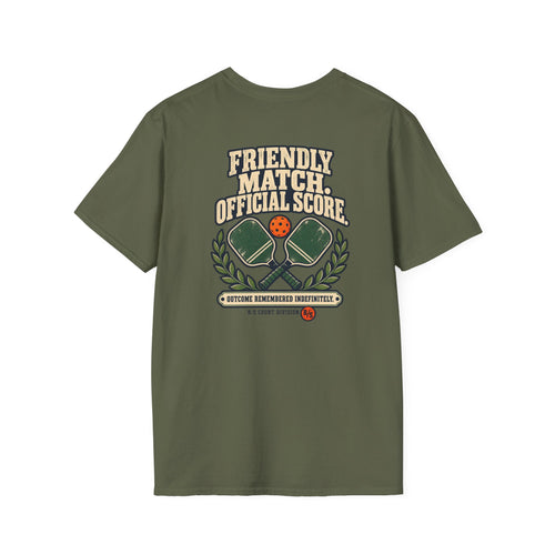 Court Division - Pickle ball - Friendly match -  Official Score T-Shirt — Funny Retro Casual Tee