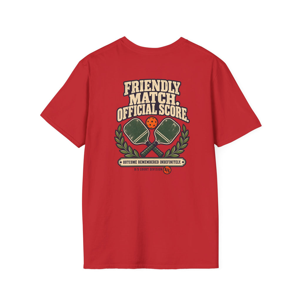 Court Division - Pickle ball - Friendly match -  Official Score T-Shirt — Funny Retro Casual Tee