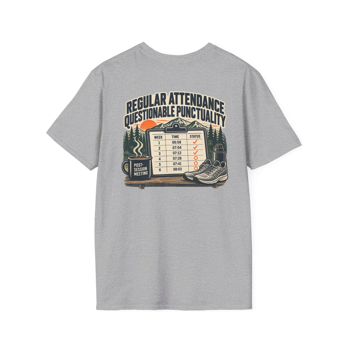 Social Division - Always attends. Questionable Punctionality T-Shirt. Retro funny T-shirt