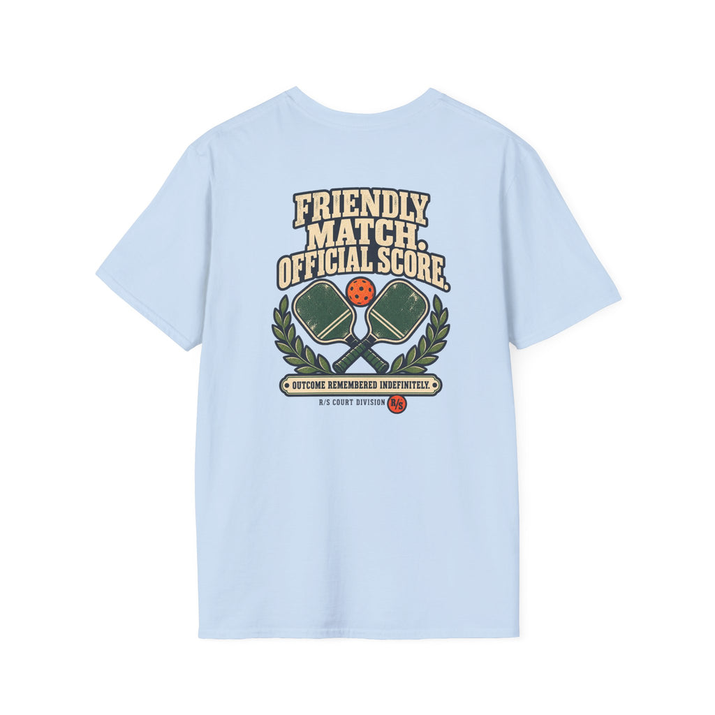Court Division - Pickle ball - Friendly match -  Official Score T-Shirt — Funny Retro Casual Tee