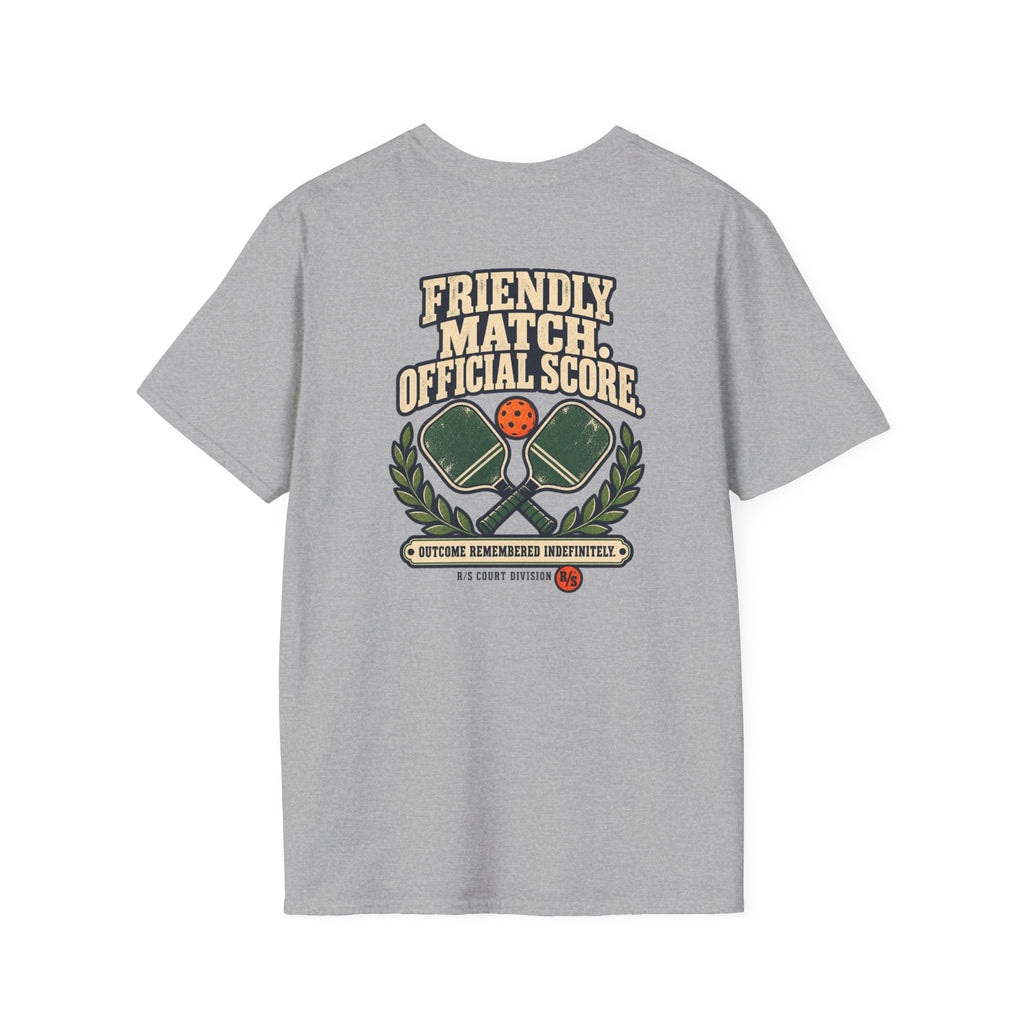 Court Division - Pickle ball - Friendly match -  Official Score T-Shirt — Funny Retro Casual Tee