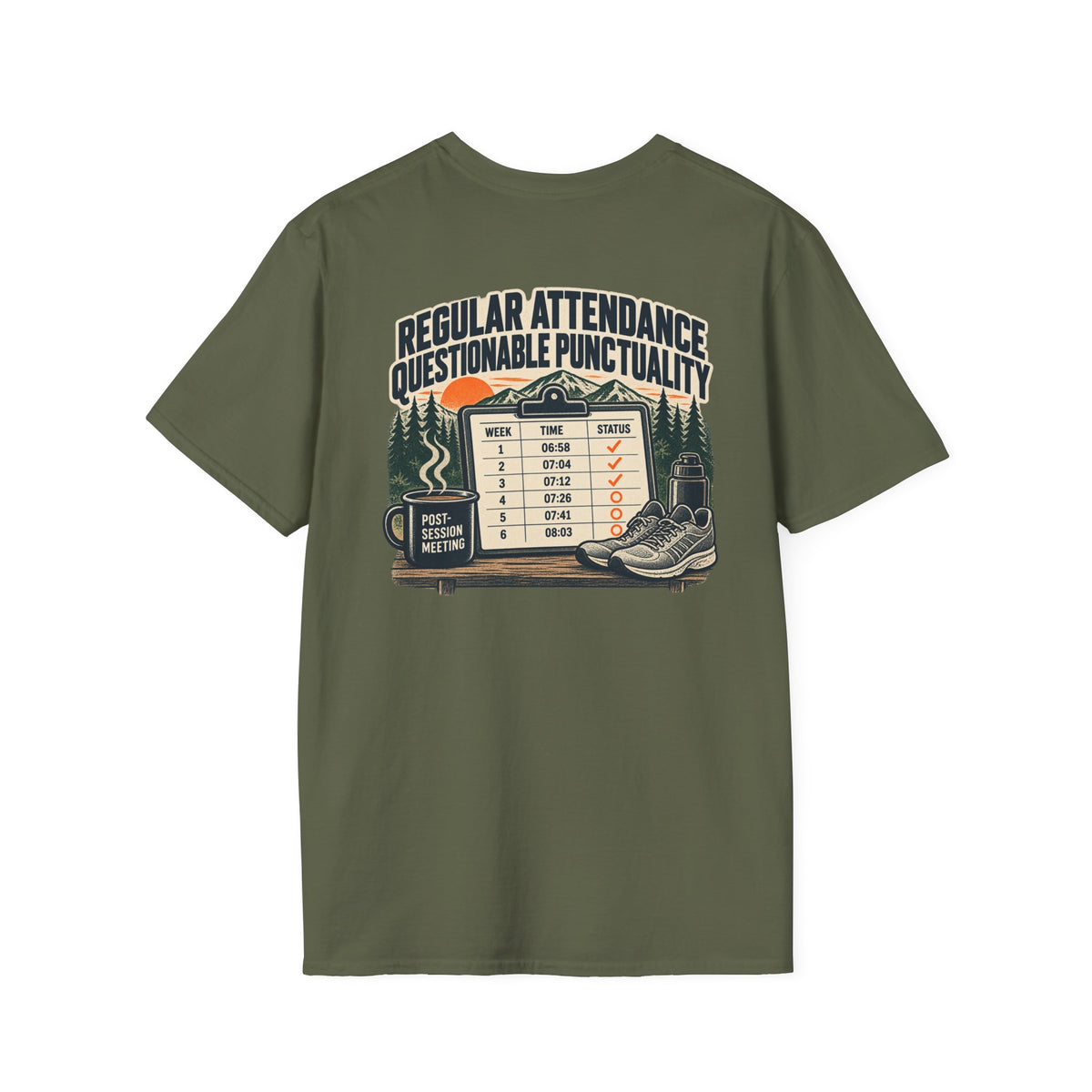 Social Division - Always attends. Questionable Punctionality T-Shirt. Retro funny T-shirt
