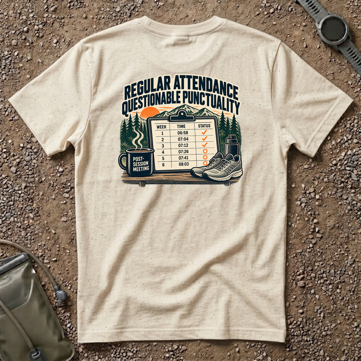 Social Division - Always attends. Questionable Punctionality T-Shirt. Retro funny T-shirt