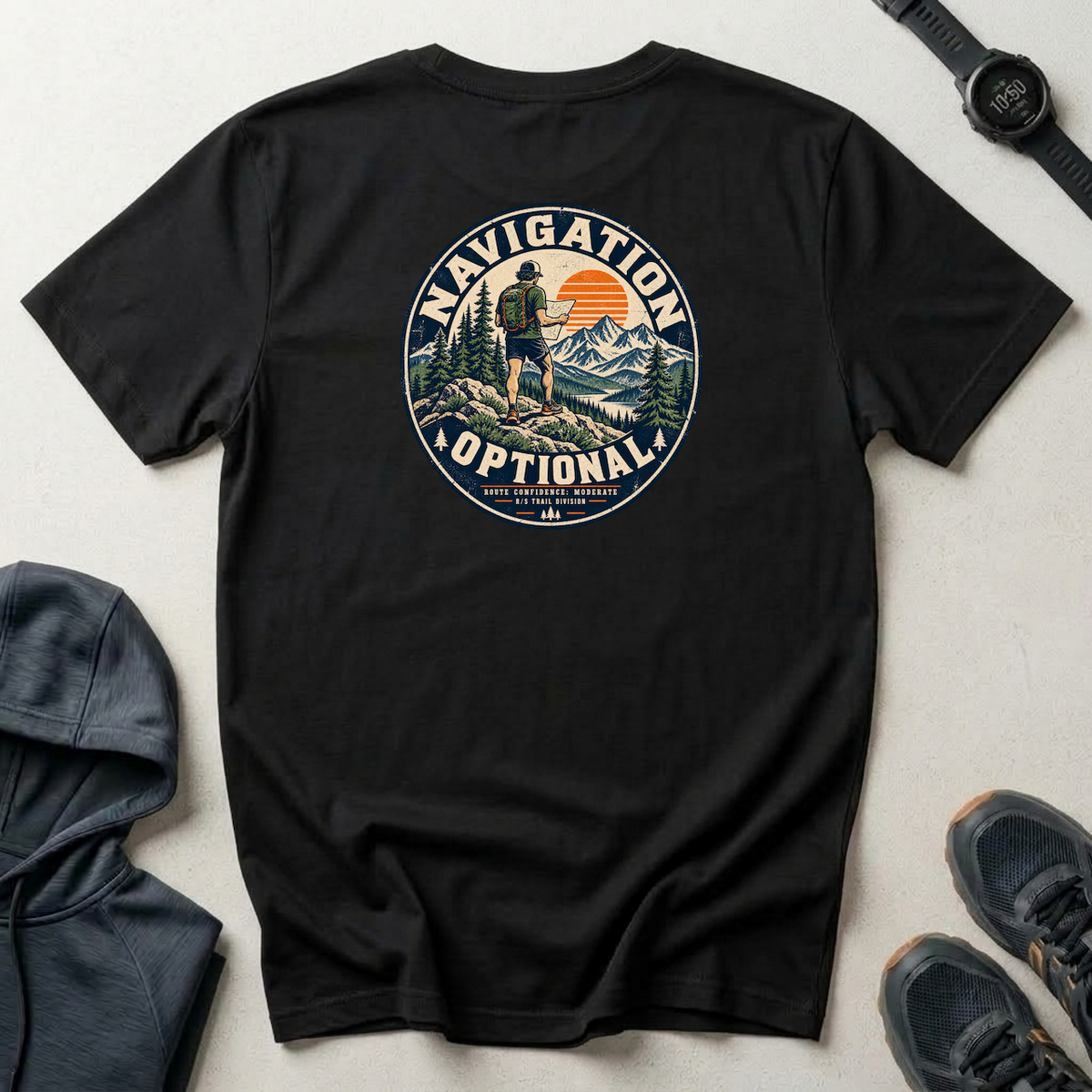 Trail Division - Navigation Optional. T-Shirt — Funny Retro Casual Tee