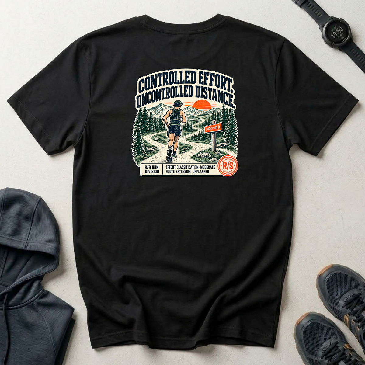 Run Division - Controlled effort - Uncontrolled distance T-Shirt — Funny Retro Casual Tee