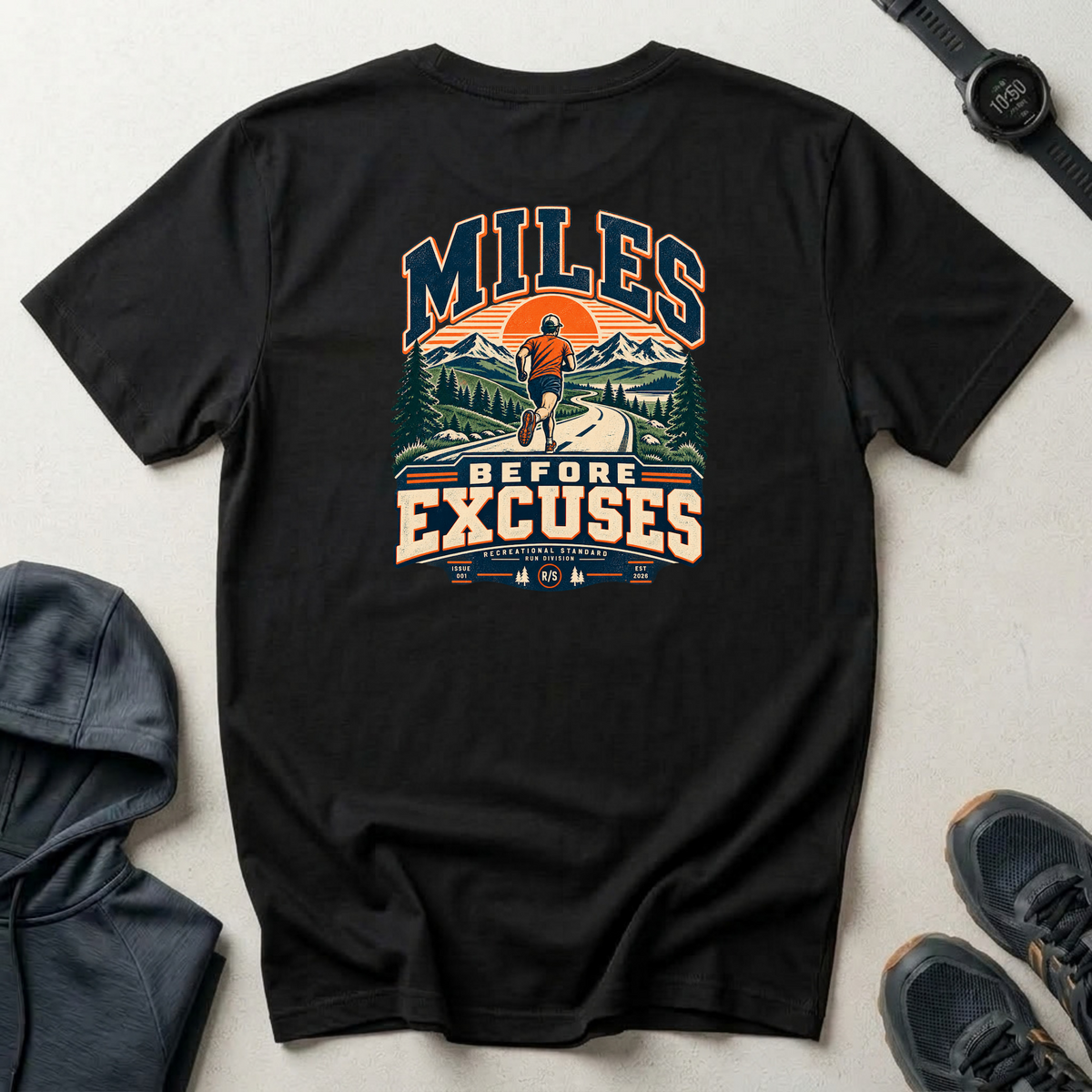Run Division - Miles before excuses T-Shirt — Funny Retro Casual Tee