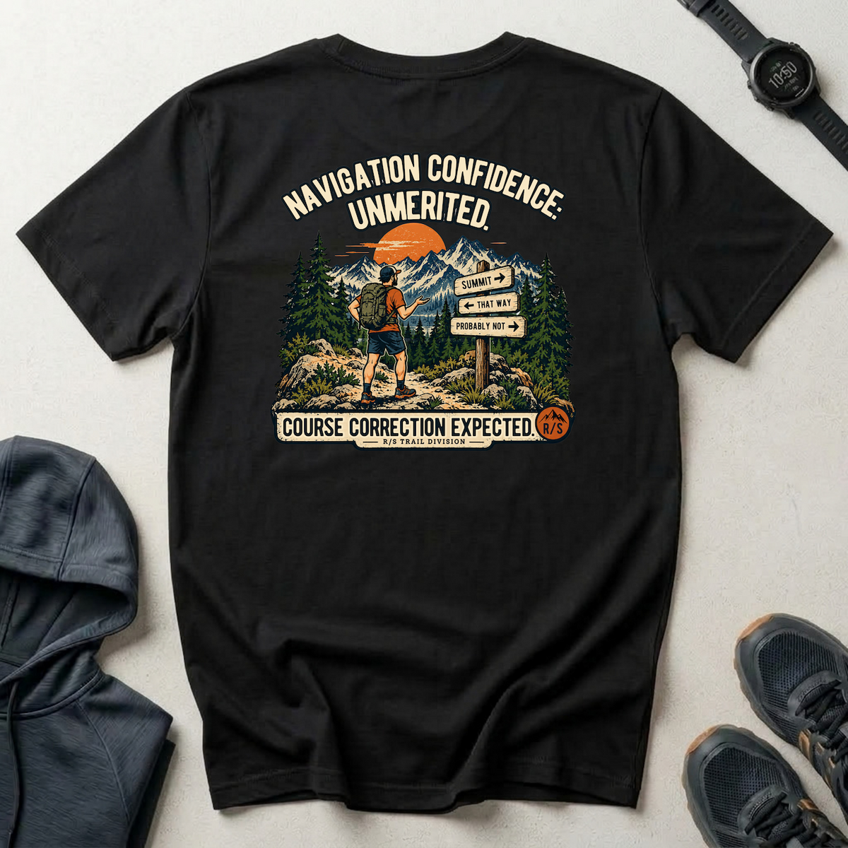 Trail Division - Navigation Confidence - Unmerited T-Shirt — Funny Retro Casual Tee