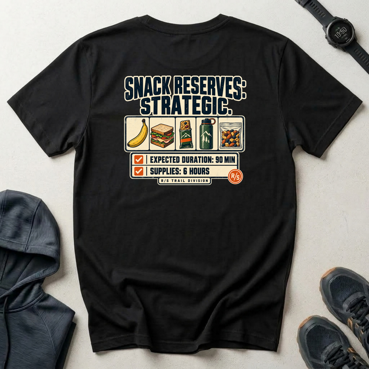 Trail Division - Snack Reserves - Strategic. T-Shirt — Funny Retro Casual Tee