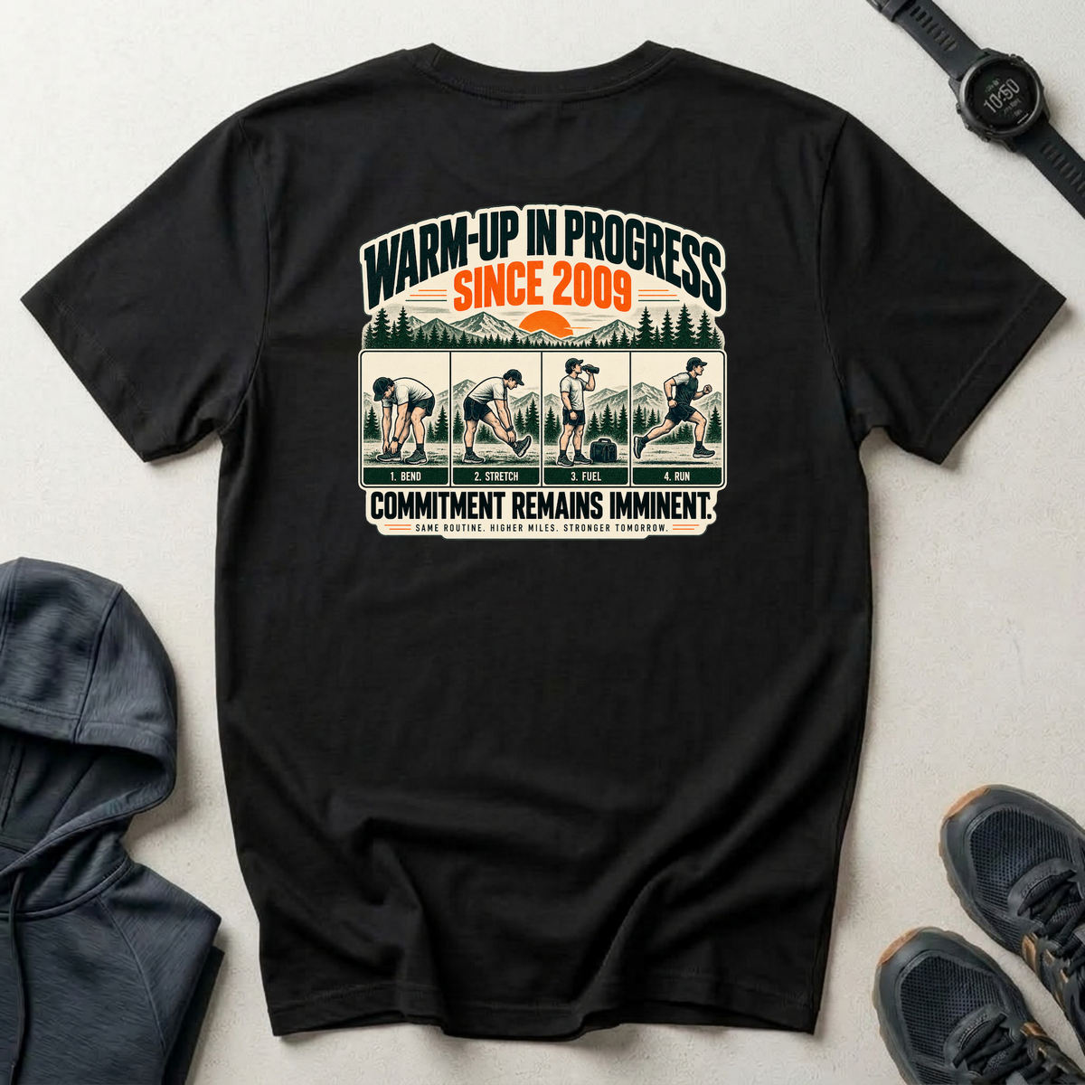 Run Division - Warm-up in Progress T-Shirt — Funny Retro Casual Tee