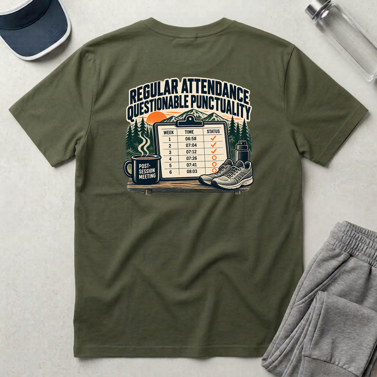 Social Division - Always attends. Questionable Punctionality T-Shirt. Retro funny T-shirt