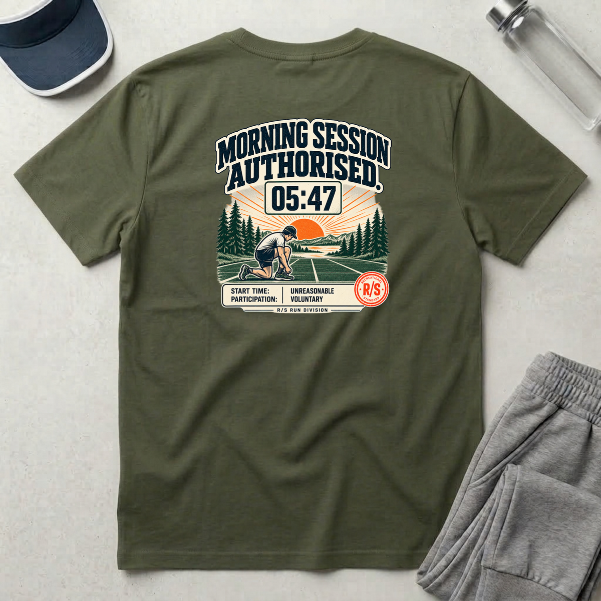 Run Division - Morning Run authorised. 5:47am start T-Shirt — Funny Retro Casual Tee