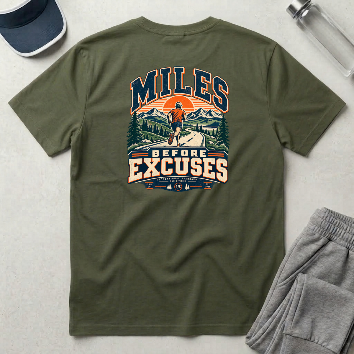 Run Division - Miles before excuses T-Shirt — Funny Retro Casual Tee