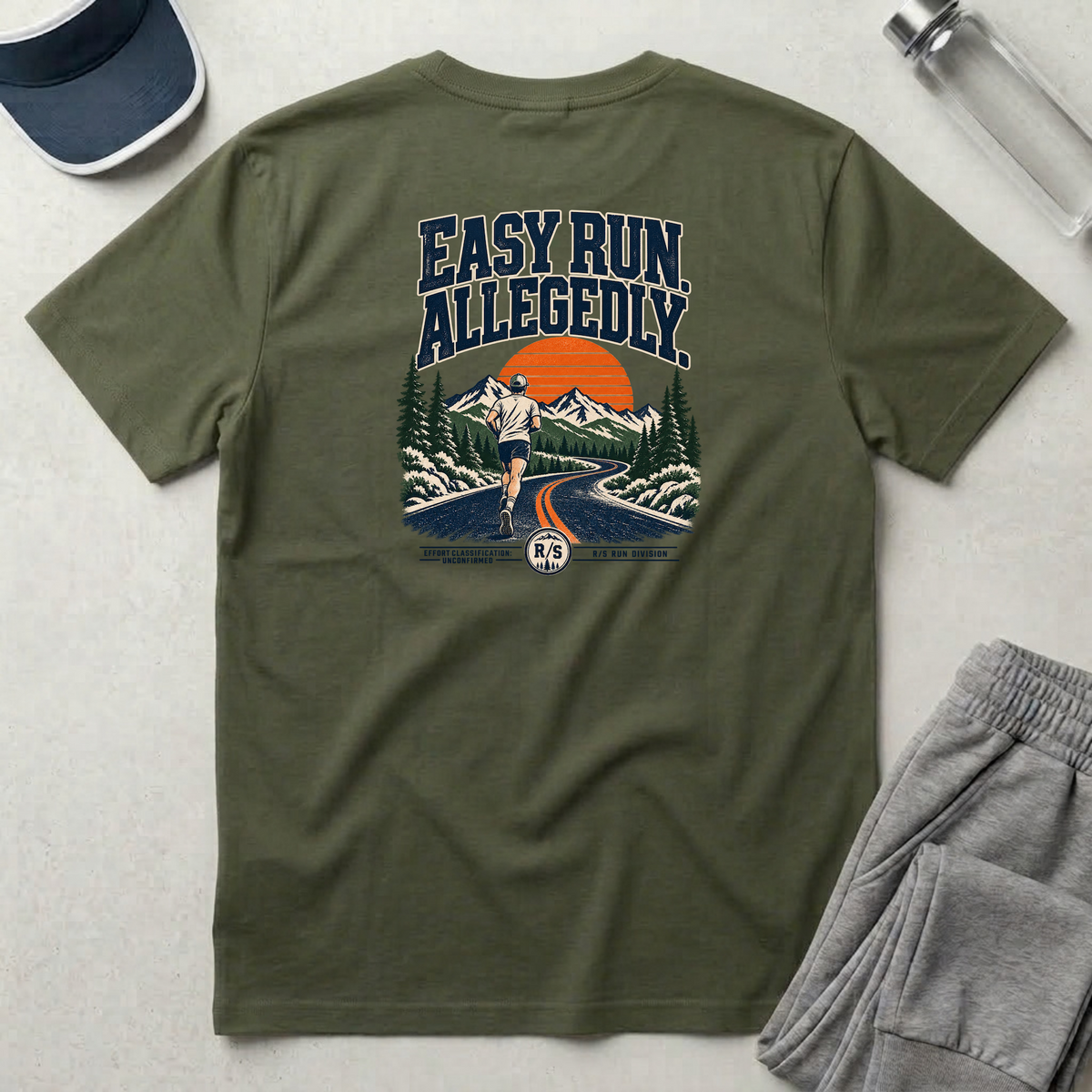 Run Division - Easy run. Allegedly T-Shirt — Funny Retro Casual Tee