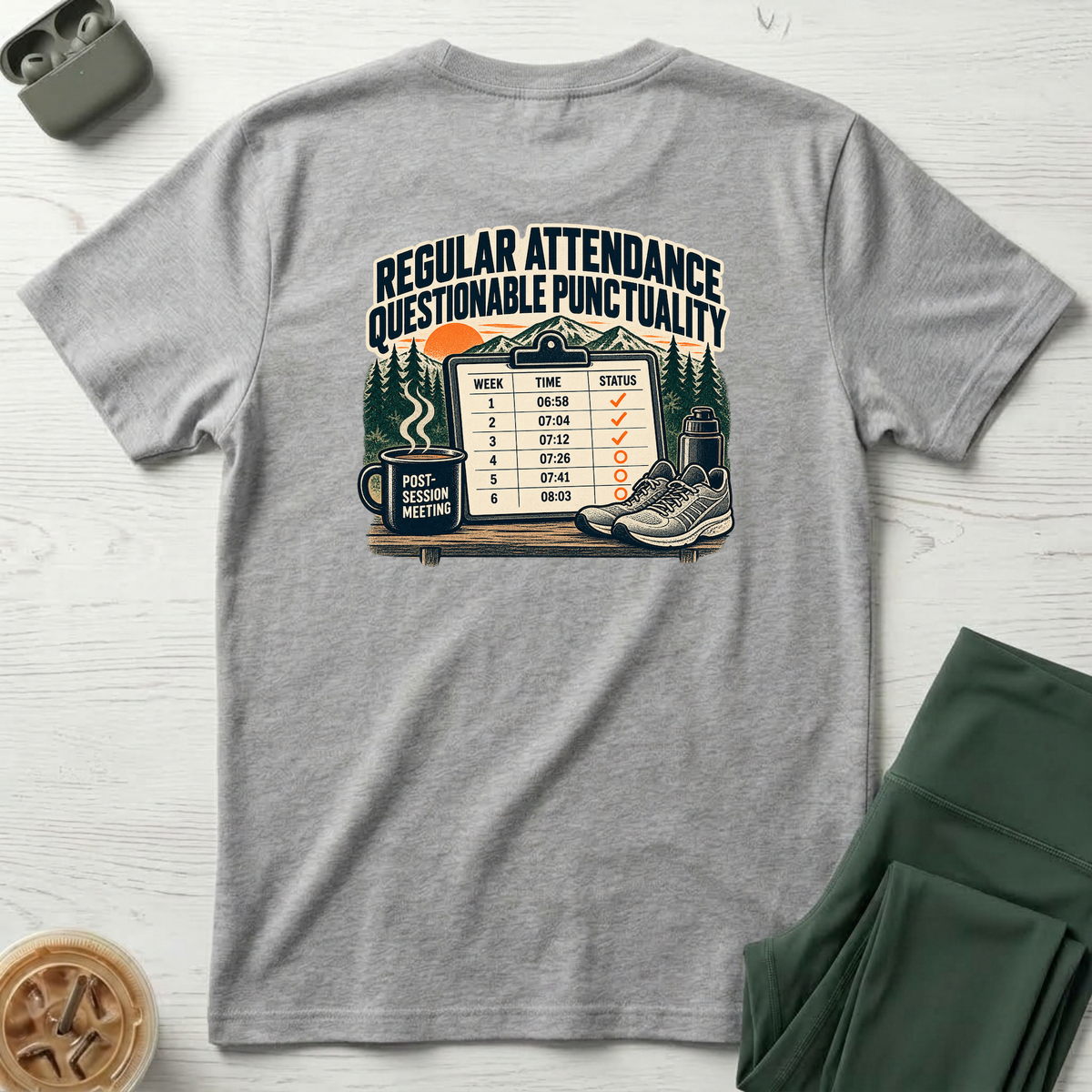 Social Division - Always attends. Questionable Punctionality T-Shirt. Retro funny T-shirt