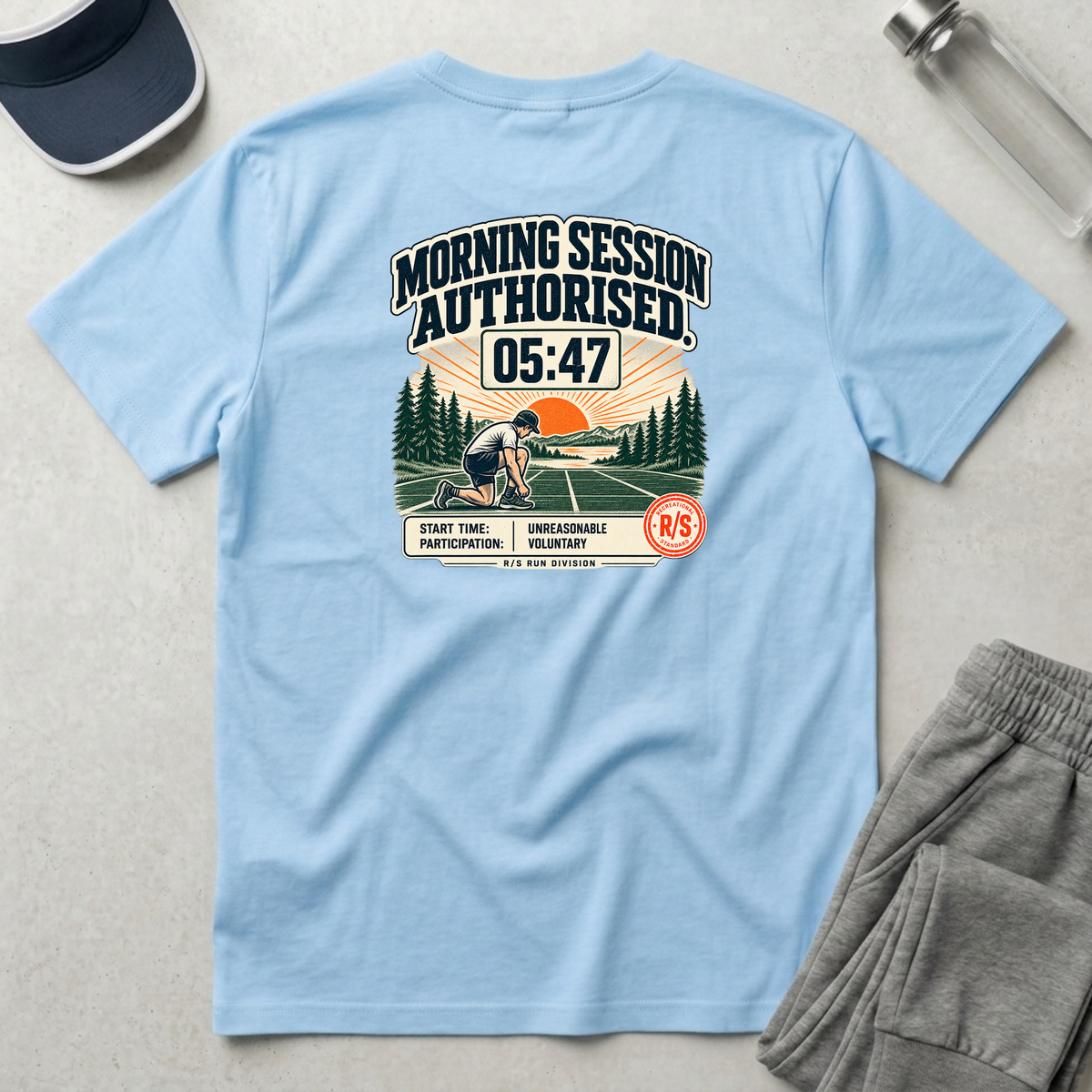 Run Division - Morning Run authorised. 5:47am start T-Shirt — Funny Retro Casual Tee