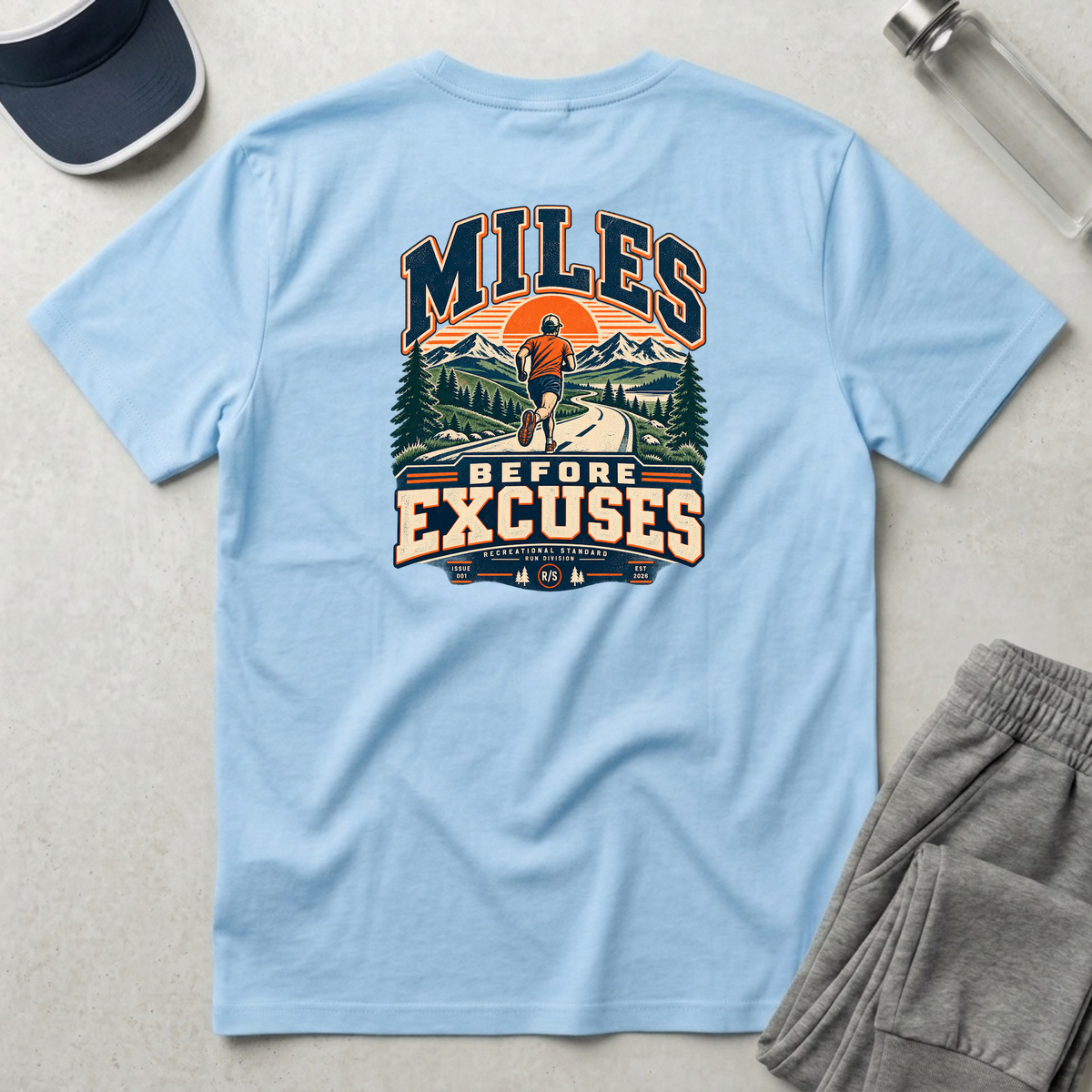 Run Division - Miles before excuses T-Shirt — Funny Retro Casual Tee